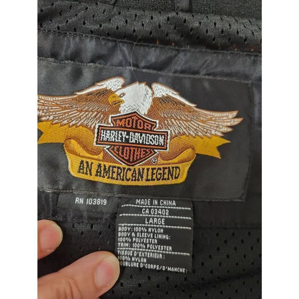 Harley-Davidson Vintage Black Orange Riding Jacket Bar Shield Logo Aviator Large